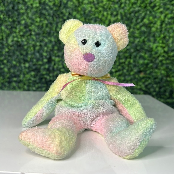 TY Beanie Babies Bear Named "Groovy"   Plush & Beanie Pastel Rainbow Colors 8" - Picture 1 of 9